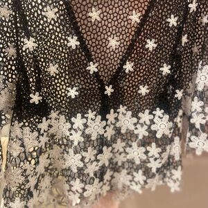 Elegant Black and White Lace Floral Top